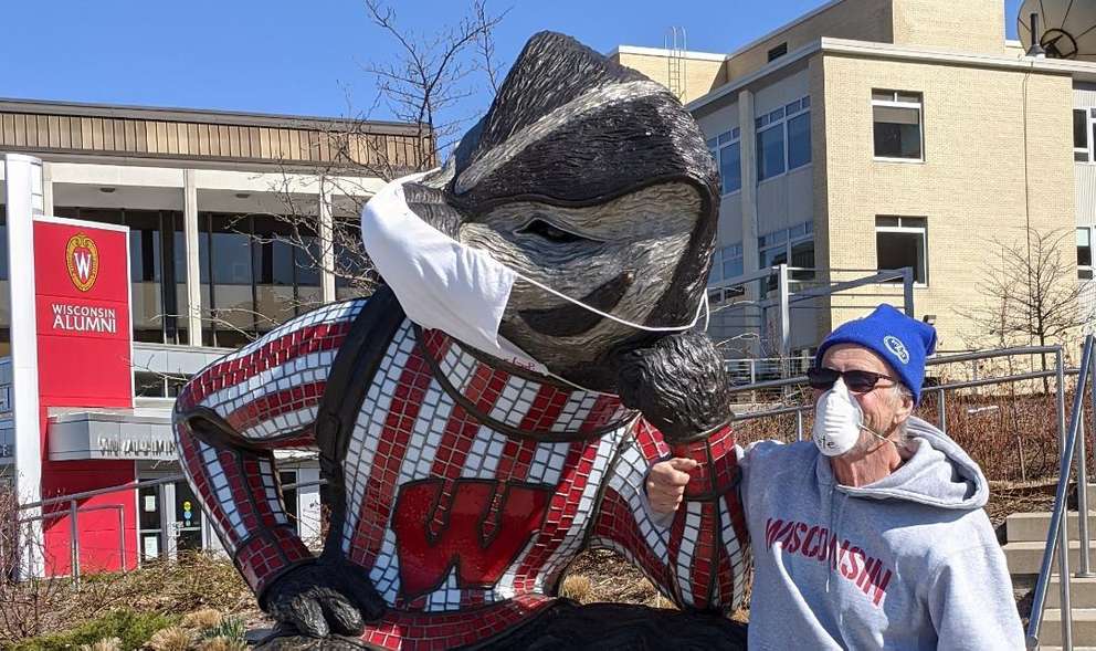 Commodore Pete with Bucky Badger in the Time of COVID